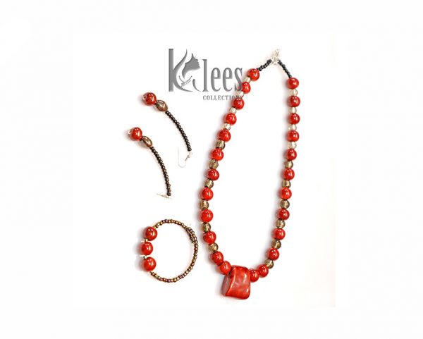 SHOKOE 3pc set(necklace+ Bracelet+earrings-made from ceramic beads + recycled glass