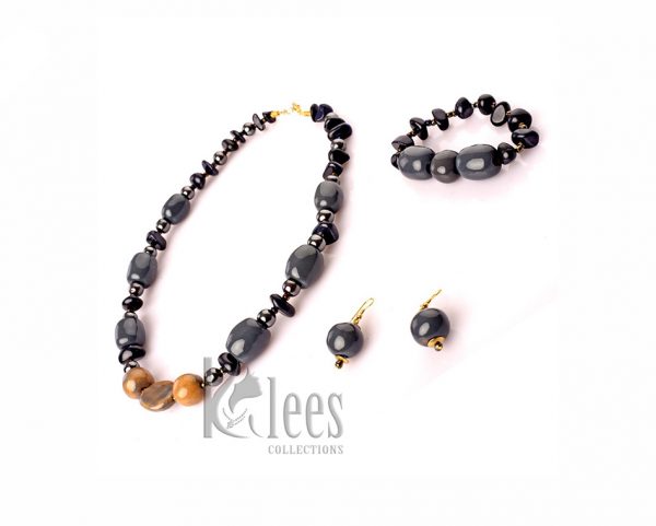 WINGU- 3pc set(necklace+ Bracelet+earrings-made from ceramic beads and non-precious stone beads )