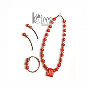SHOKOE 3pc set(necklace+ Bracelet+earrings-made from ceramic beads + recycled glass
