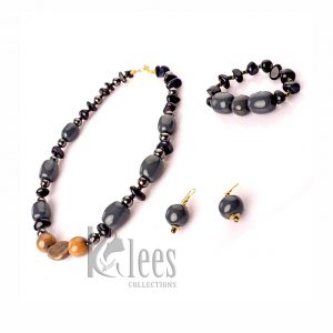 WINGU- 3pc set(necklace+ Bracelet+earrings-made from ceramic beads and non-precious stone beads )